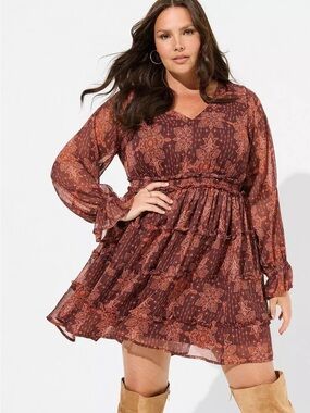 Torrid Mini Lurex Chiffon Tiered Dress for Fall Size 3